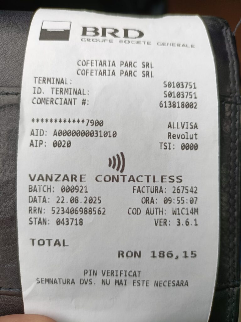 Bon fiscal cofetaria Parc din Craiova